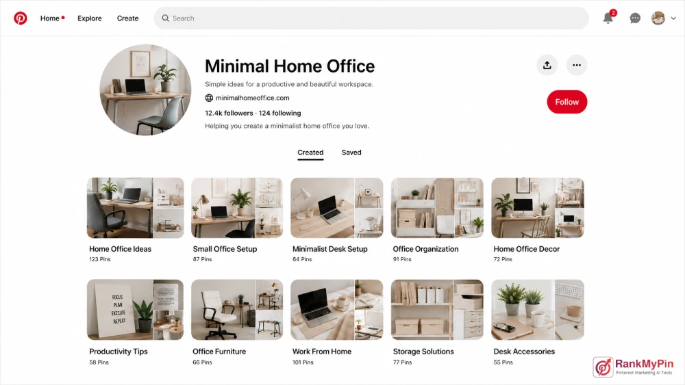 Example of a well-structured Pinterest profile